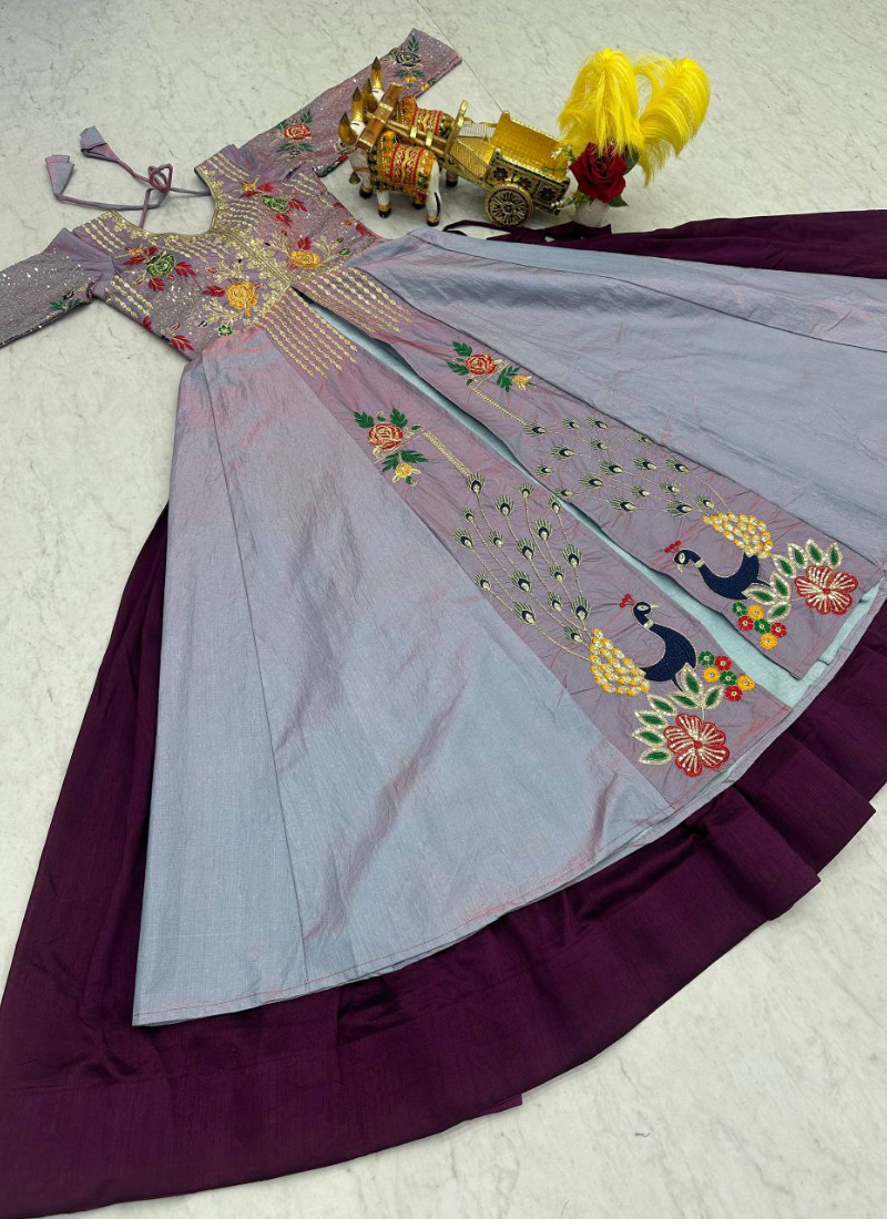 Satin Silk Blouse with Vichitra Lehenga Set