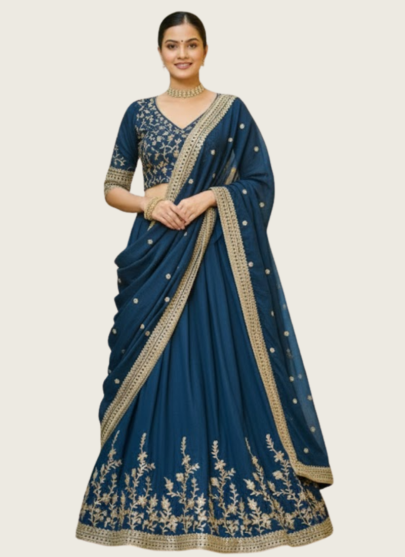 Vichitra Silk Sequins Embroidered Lehenga Set. Indian woman online shop in Australia