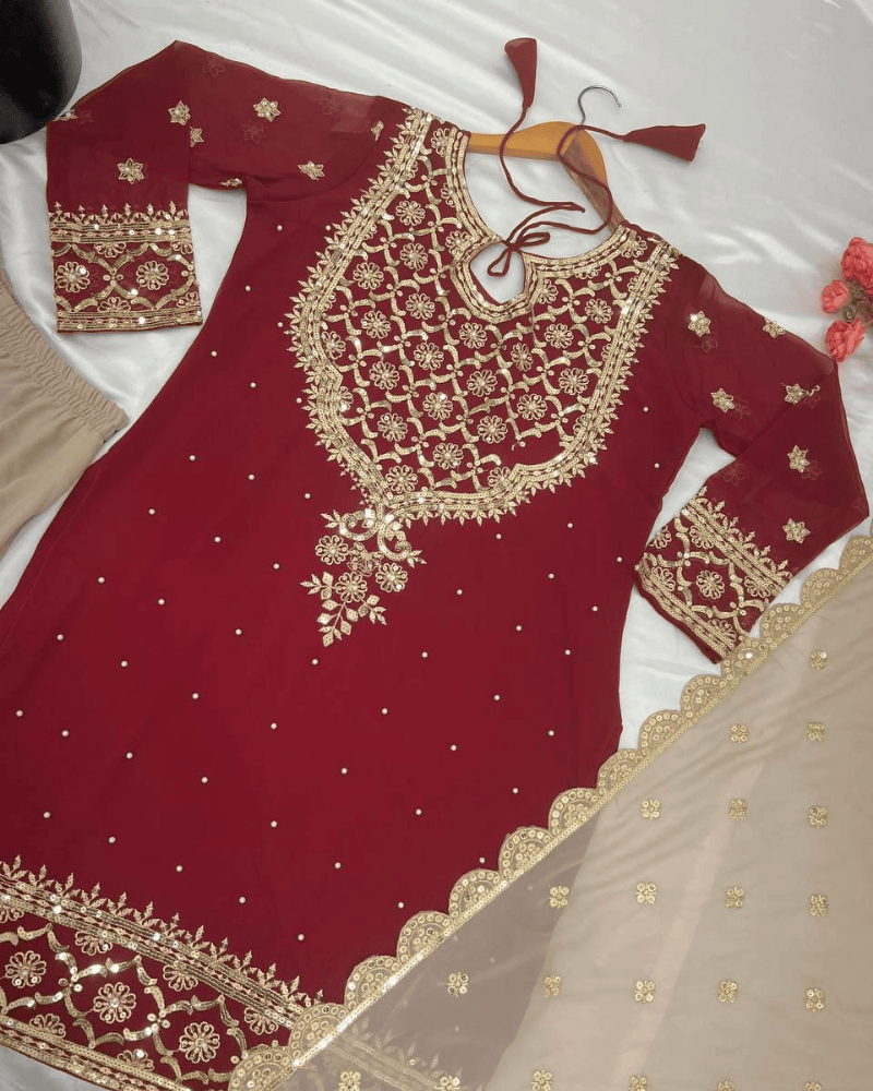 Heavy Faux Georgette Sharara Set – Embroidered with Dupatta