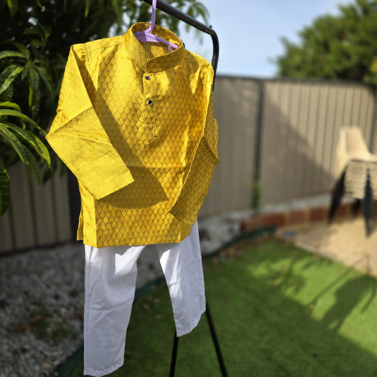 Yellow Silk Kurta with White Cotton Pyjama – Kids Kurta Pajama Set