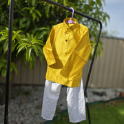 Yellow Silk Kurta with White Cotton Pyjama – Kids Kurta Pajama Set 8