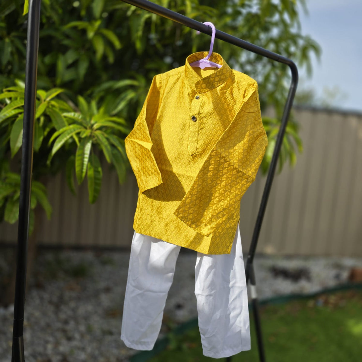Yellow Silk Kurta with White Cotton Pyjama – Kids Kurta Pajama Set