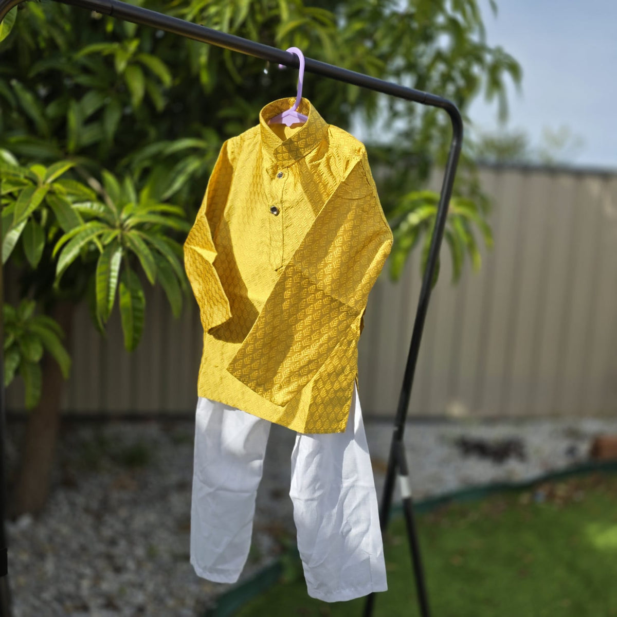 Yellow Silk Kurta with White Cotton Pyjama – Kids Kurta Pajama Set