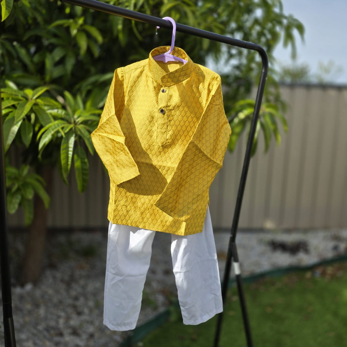 Yellow Silk Kurta with White Cotton Pyjama – Kids Kurta Pajama Set