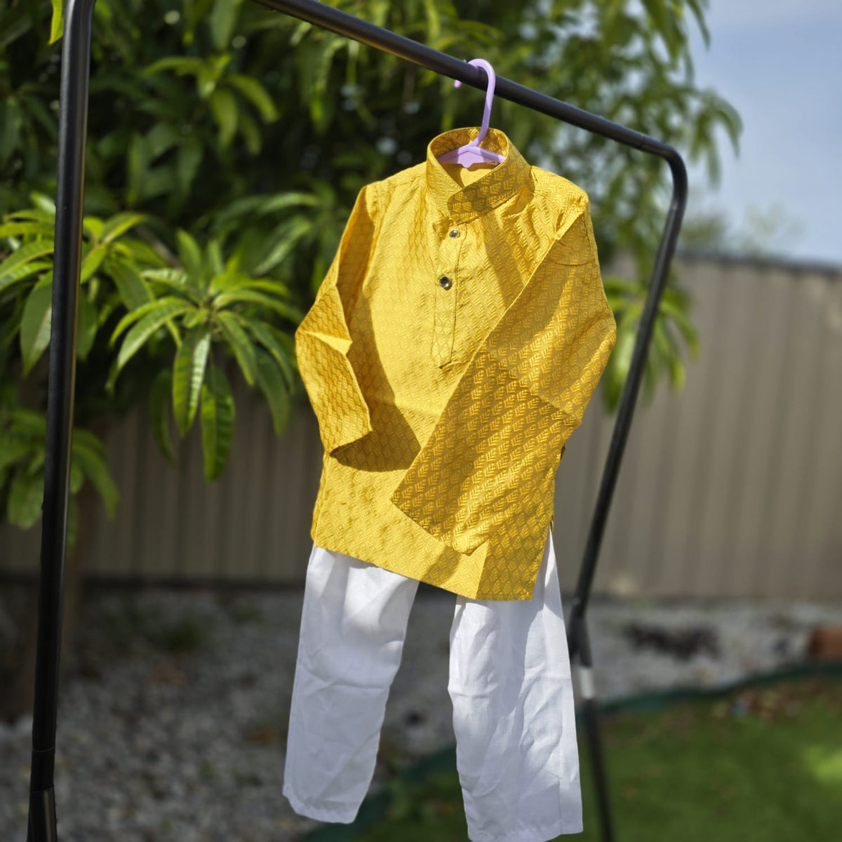 Yellow Silk Kurta with White Cotton Pyjama – Kids Kurta Pajama Set