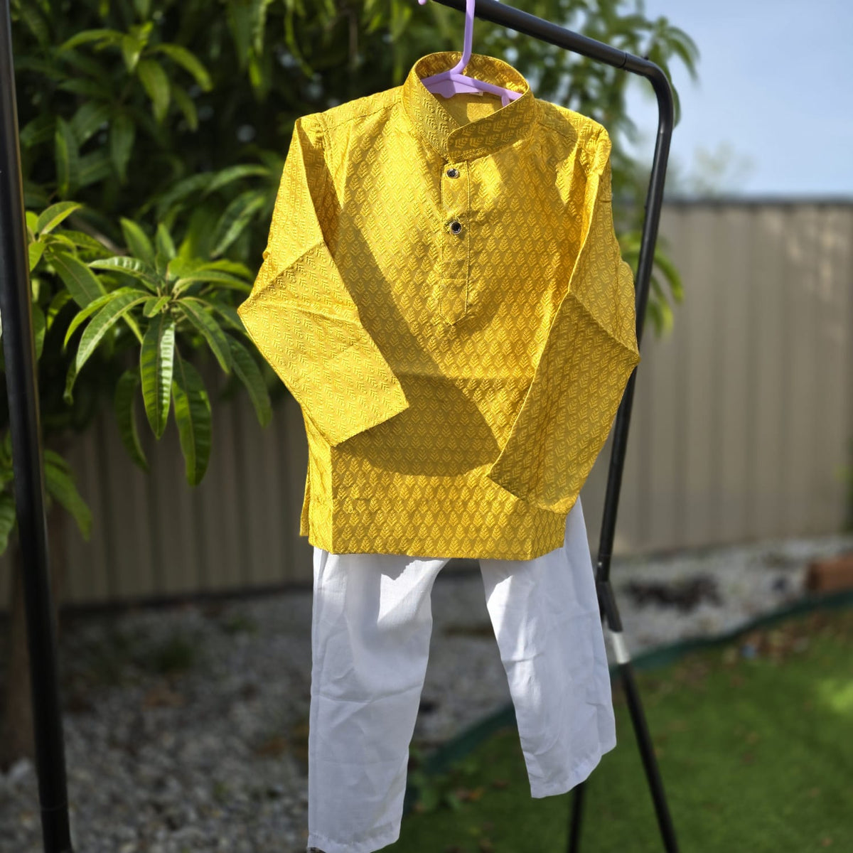 Yellow Silk Kurta with White Cotton Pyjama – Kids Kurta Pajama Set