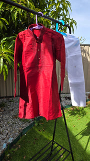 Red Kurta with White Cotton Pyjama – Kids Kurta Pajama Ethnic Set 11