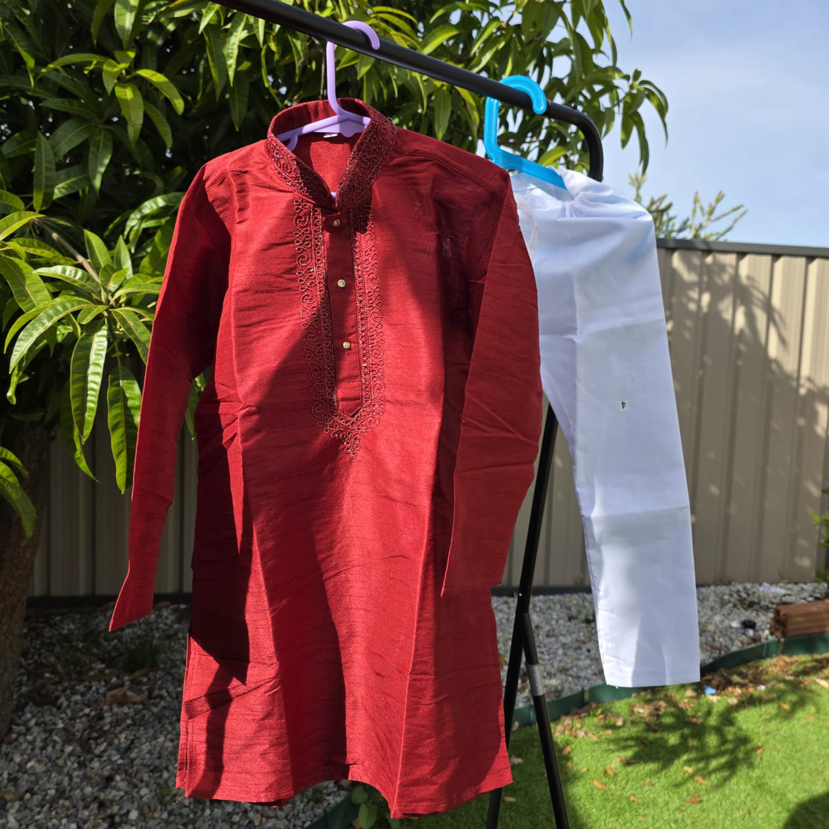 Red Kurta with White Cotton Pyjama – Kids Kurta Pajama Ethnic Set