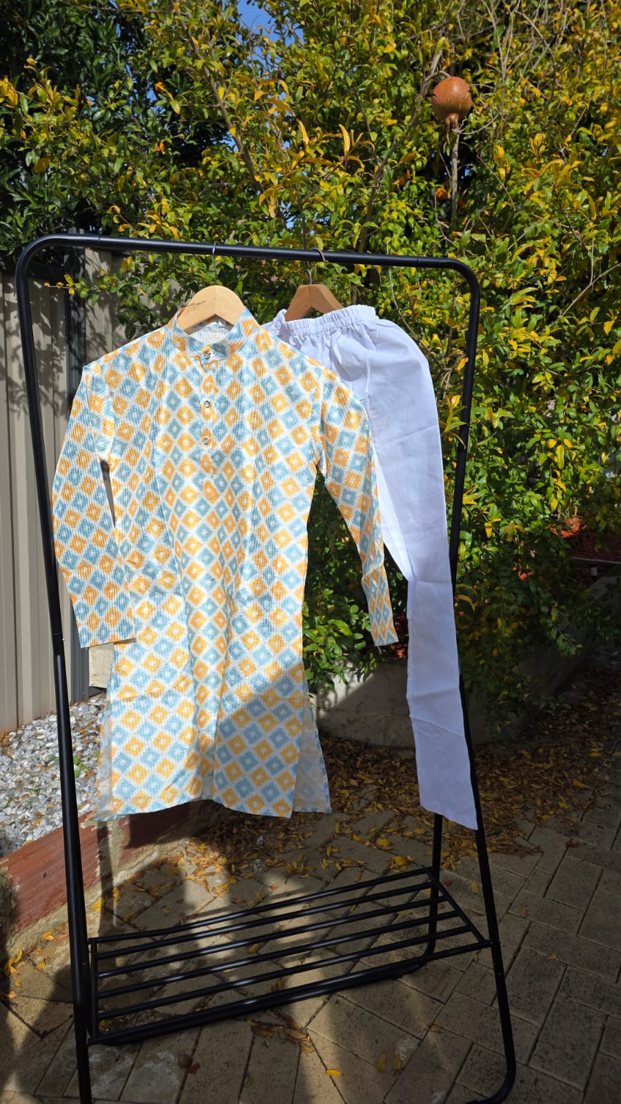 Multicolor silk kurta with white cotton payjama – traditional boys outfit