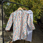 Multicolor Kurta with White Cotton Pyjama – Kids Ethnic Set 10