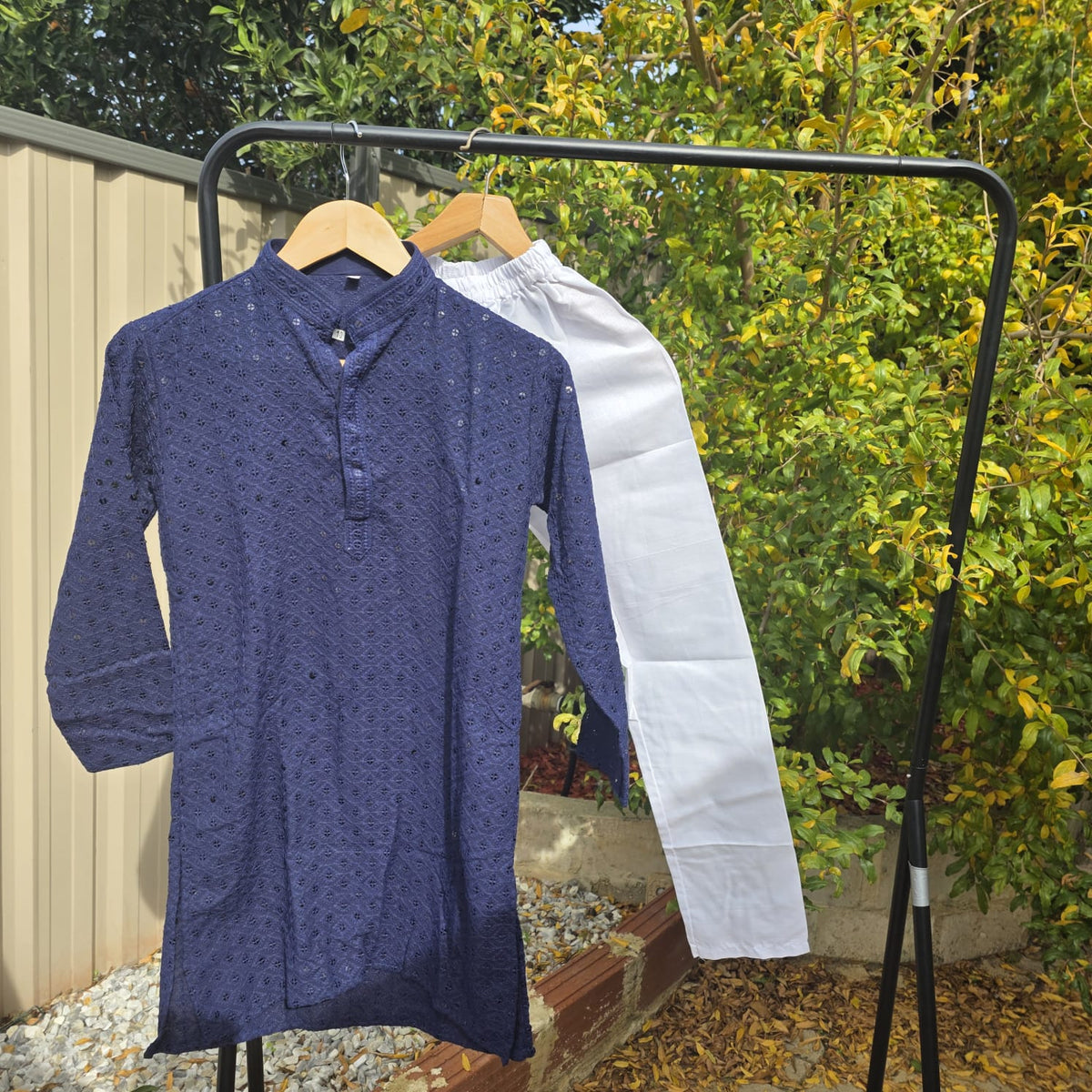 Navy Blue Kids Kurta Pajama – Festive Silk Kurta with Cotton Pyjama