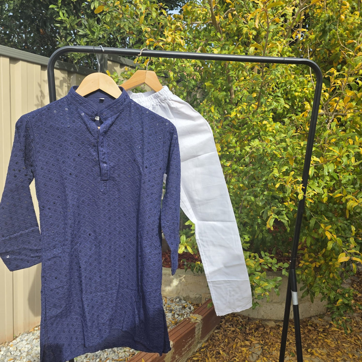 Navy Blue Kids Kurta Pajama – Festive Silk Kurta with Cotton Pyjama