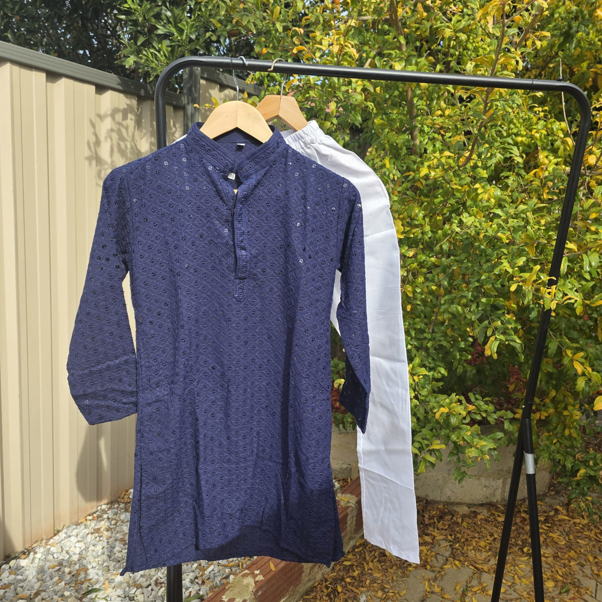 Navy Blue Kids Kurta Pajama – Festive Silk Kurta with Cotton Pyjama