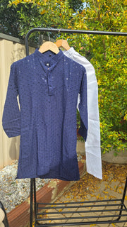 Navy Blue Kids Kurta Pajama – Festive Silk Kurta with Cotton Pyjama 12