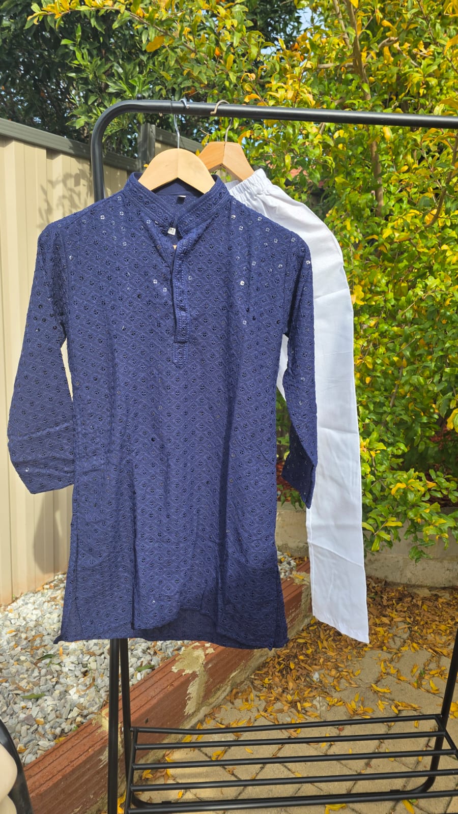 Navy Blue Kids Kurta Pajama – Festive Silk Kurta with Cotton Pyjama