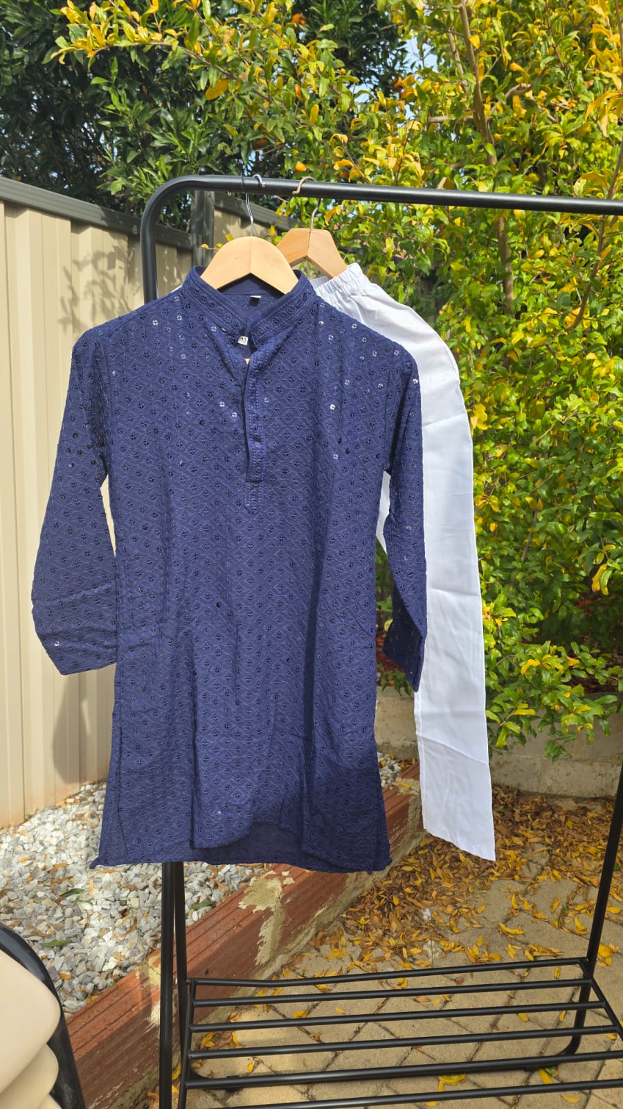 Navy Blue silk kurta with white cotton payjama – traditional boys outfit