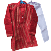 Kids Kurta Pajama – Red Silk Kurta with White Cotton Pyjama 8