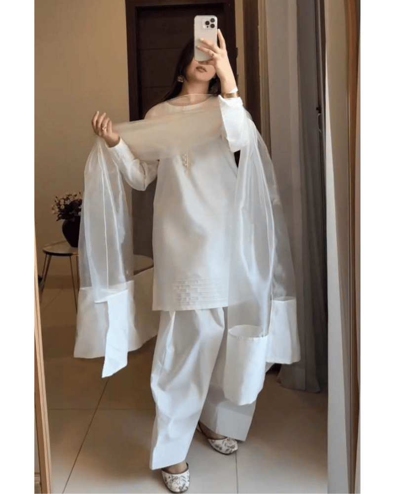 Moss Satin Salwaar Kameez – Organza Dupatta with Satin Pallu