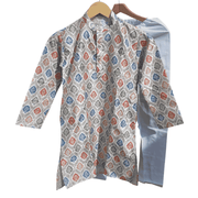 Multicolor Kurta with White Cotton Pyjama – Kids Ethnic Set 7