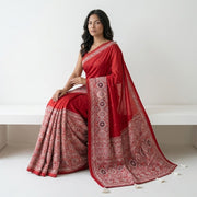 Ajrak Printed Silk Saree – Digital Print with Real Mirror Handwork & Satin Blouse 2