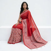 Ajrak Printed Silk Saree – Digital Print with Real Mirror Handwork & Satin Blouse 4