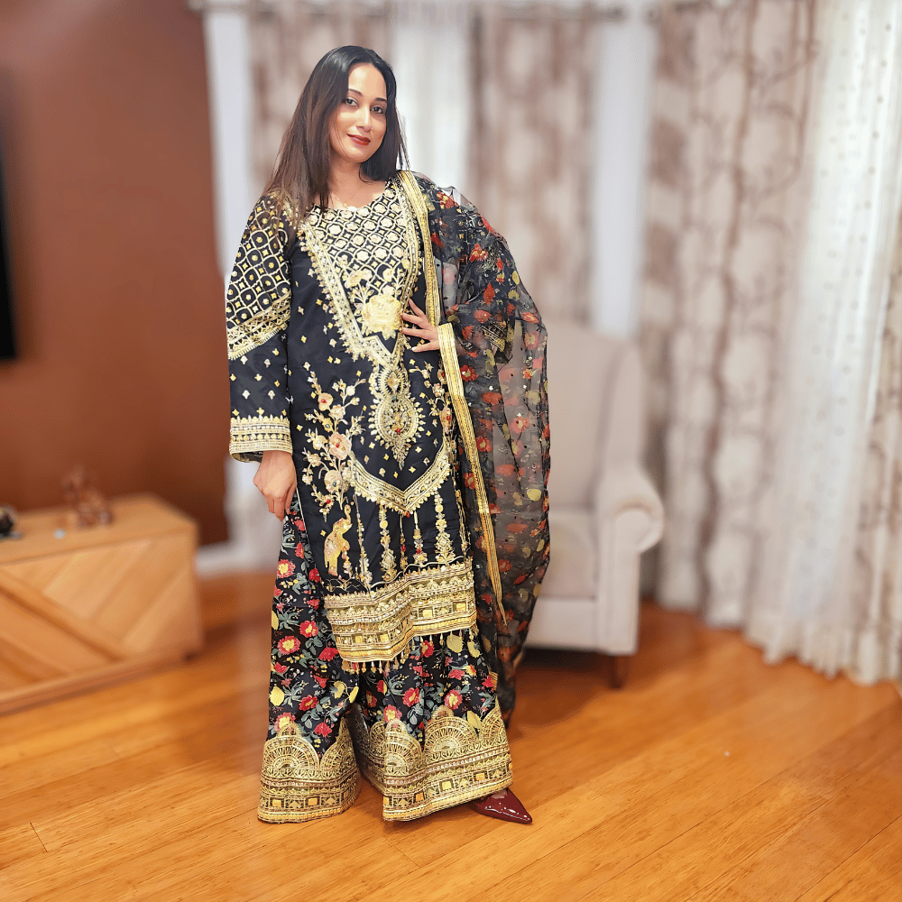 Pakistani Floral Printed Green Bridal Lehenga