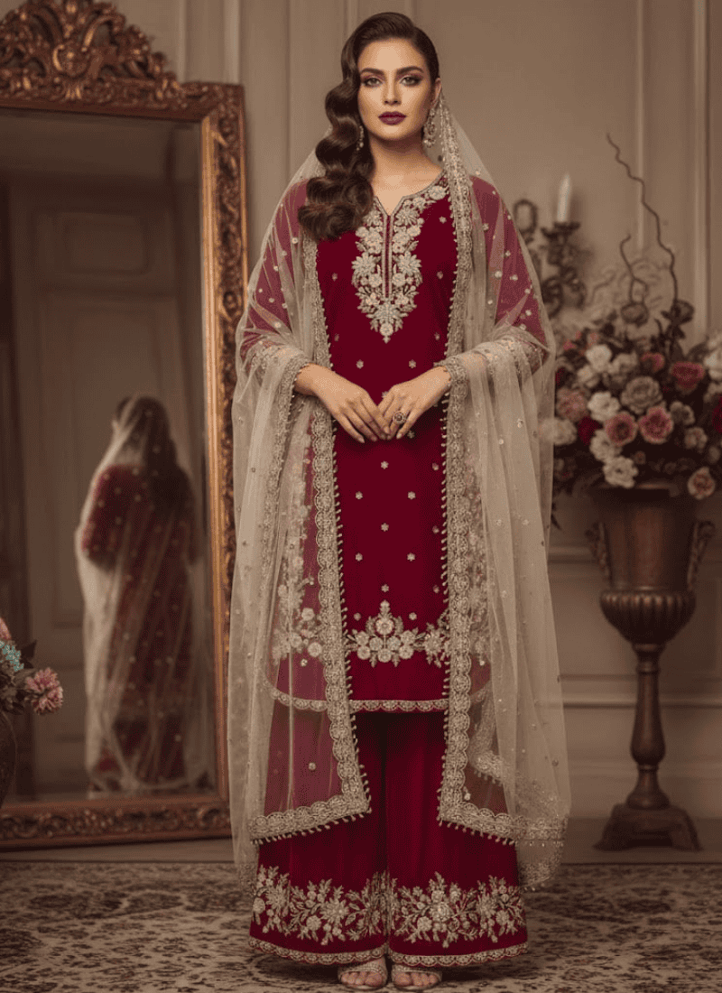 Jimmy Choo Embroidered Plazzo Set – Butterfly Net Dupatta