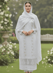 White Lucknow Handloom Salwar Suit – Thread & Mukesh Work 1