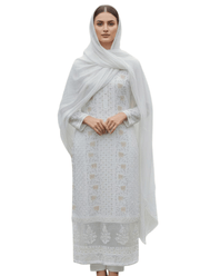 White Lucknow Handloom Salwar Suit – Thread & Mukesh Work 10