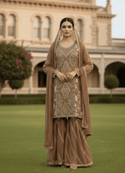 Brown Pakistani Dress – Embroidered Chiffon 4-Piece Set 3