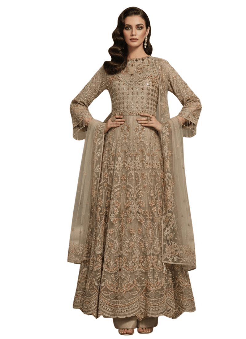 Chic Beige Pakistani Gown with Dupatta