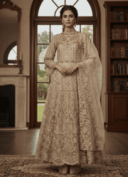Chic Beige Pakistani Gown with Dupatta 1