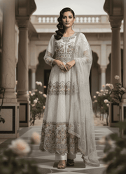 Elegant White Pakistani Anarkali Suit with Dupatta 2