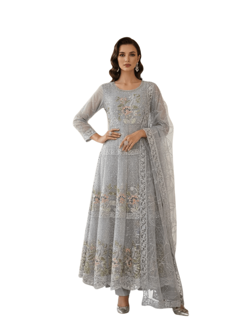 Graceful Grey Pakistani Anarkali Suit with Dupatta