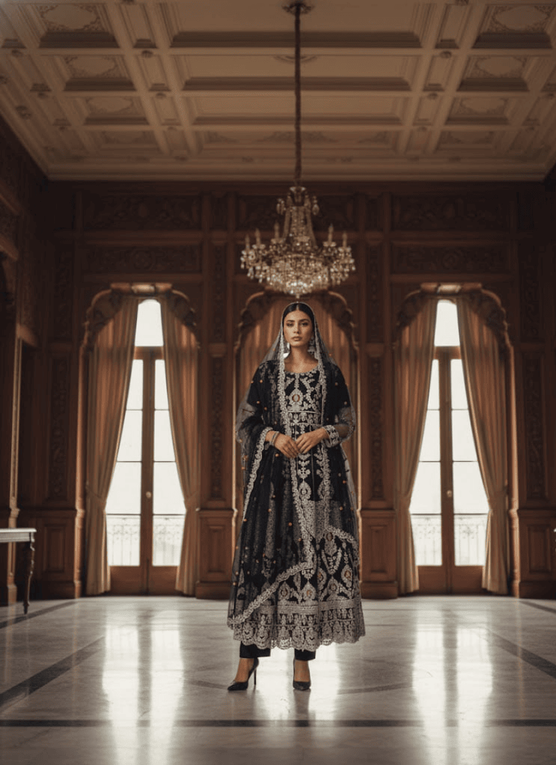 Elegant Black Pakistani Anarkali Suit with Dupatta