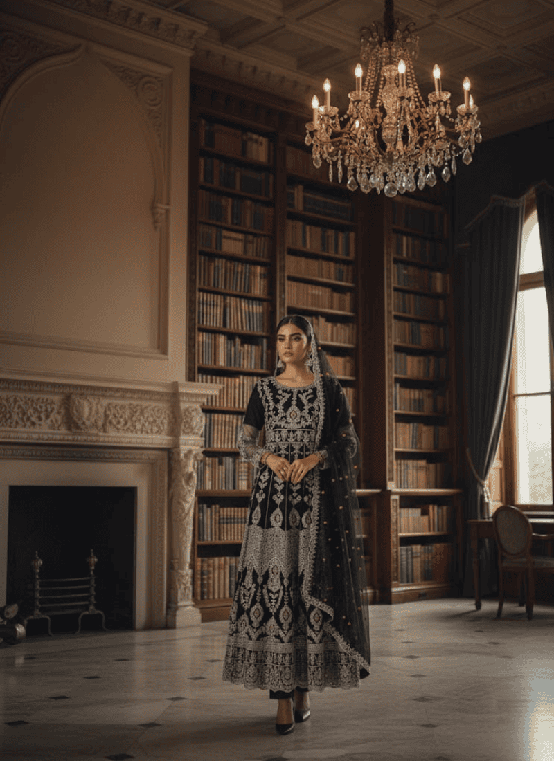 Elegant Black Pakistani Anarkali Suit with Dupatta