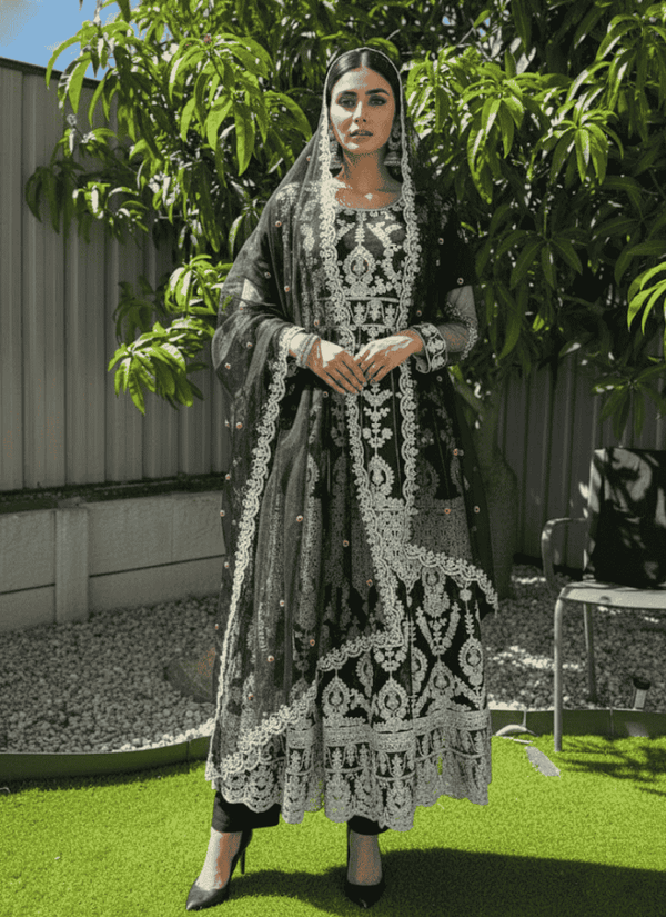 Elegant Black Pakistani Anarkali Suit with Dupatta