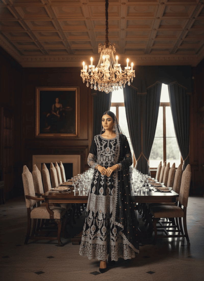 Elegant Black Pakistani Anarkali Suit with Dupatta