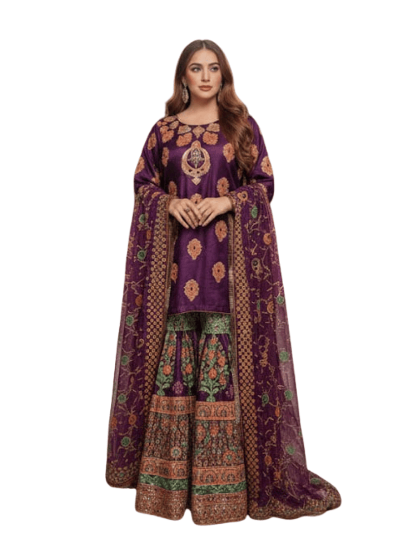 Pakistani Sharara Suit – Dark Purple Royal Elegance