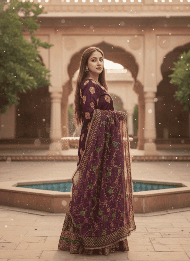 Pakistani Sharara Suit – Dark Purple Royal Elegance
