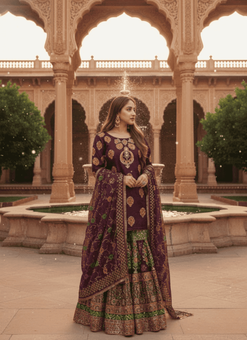 Pakistani Sharara Suit – Dark Purple Royal Elegance