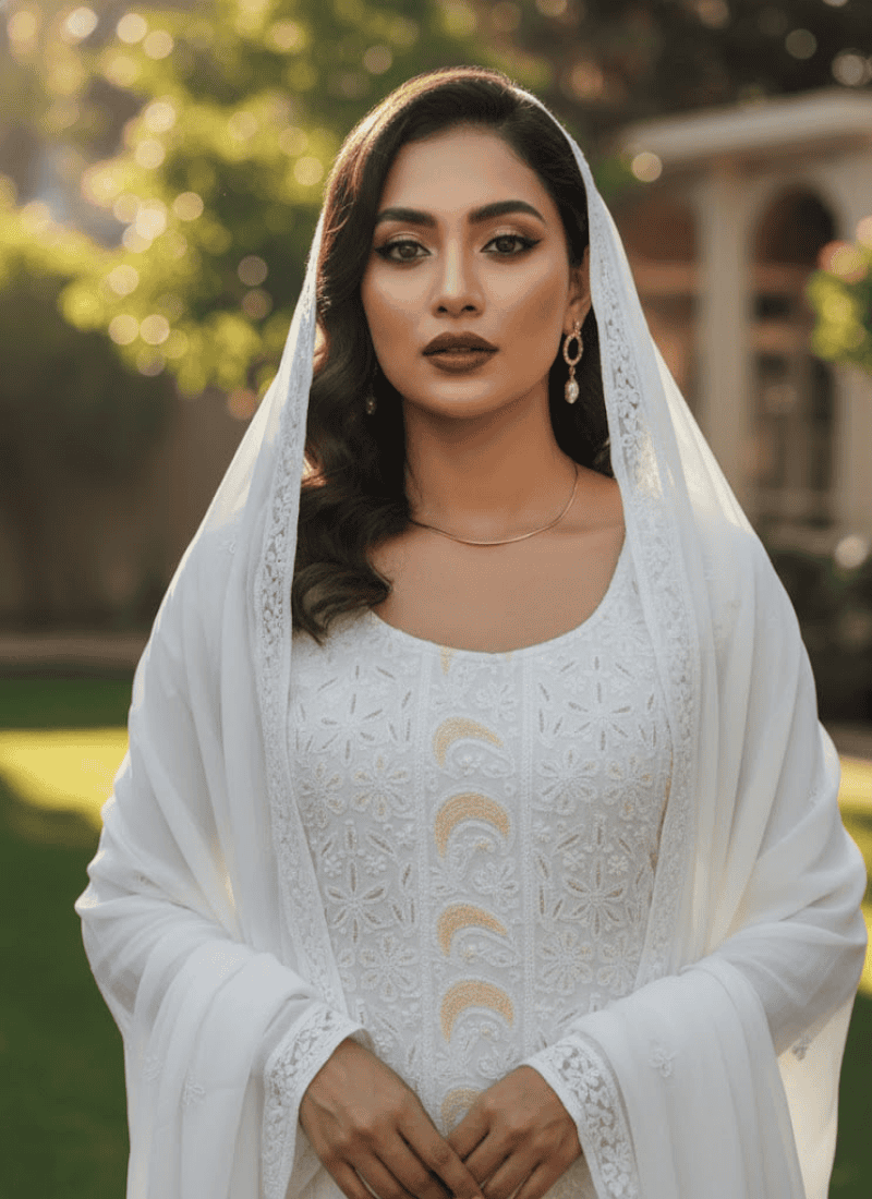 White Lucknow Handloom Salwar Suit – Hand-Embroidered Chiffon