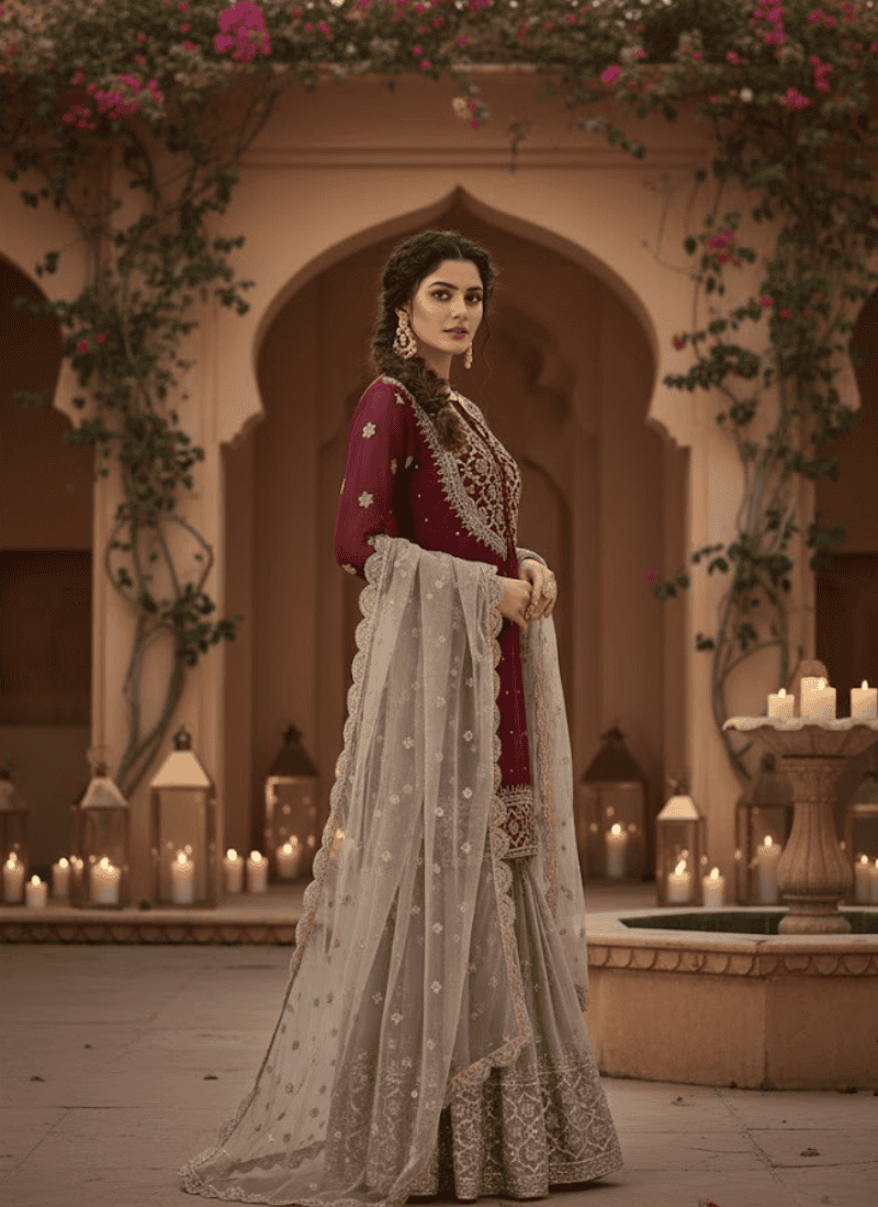 Heavy Faux Georgette Sharara Set – Embroidered with Dupatta