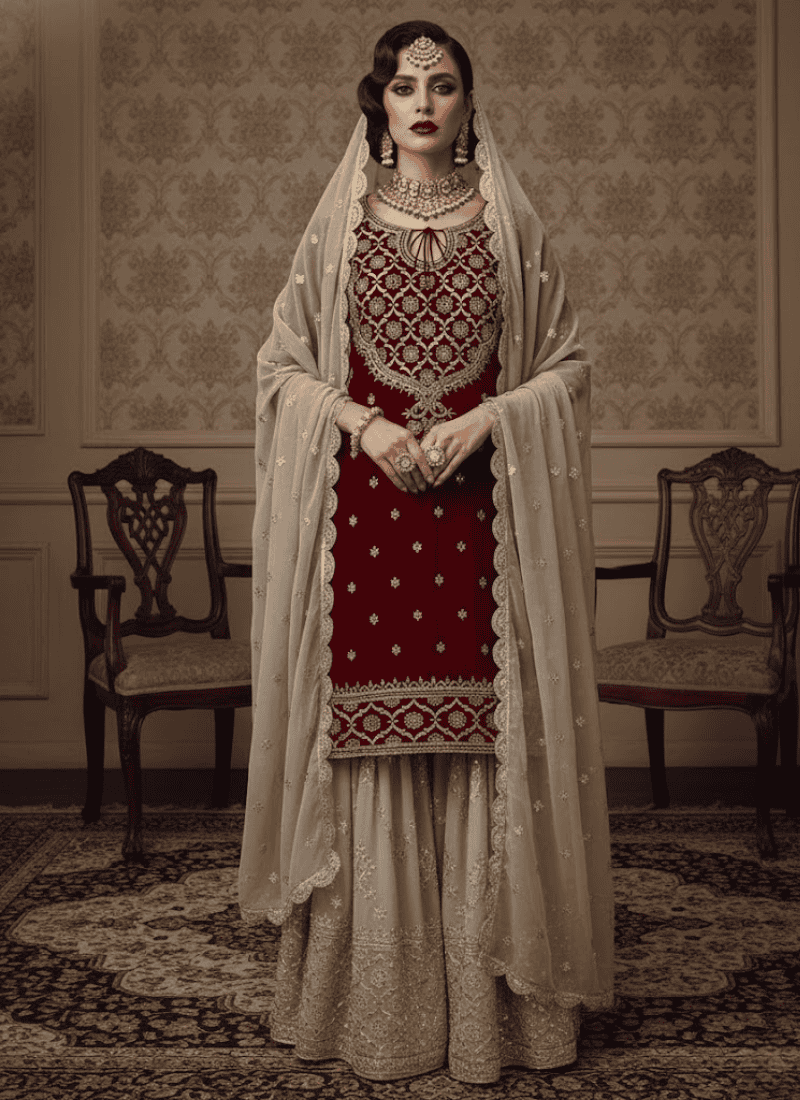 Heavy Faux Georgette Sharara Set – Embroidered with Dupatta