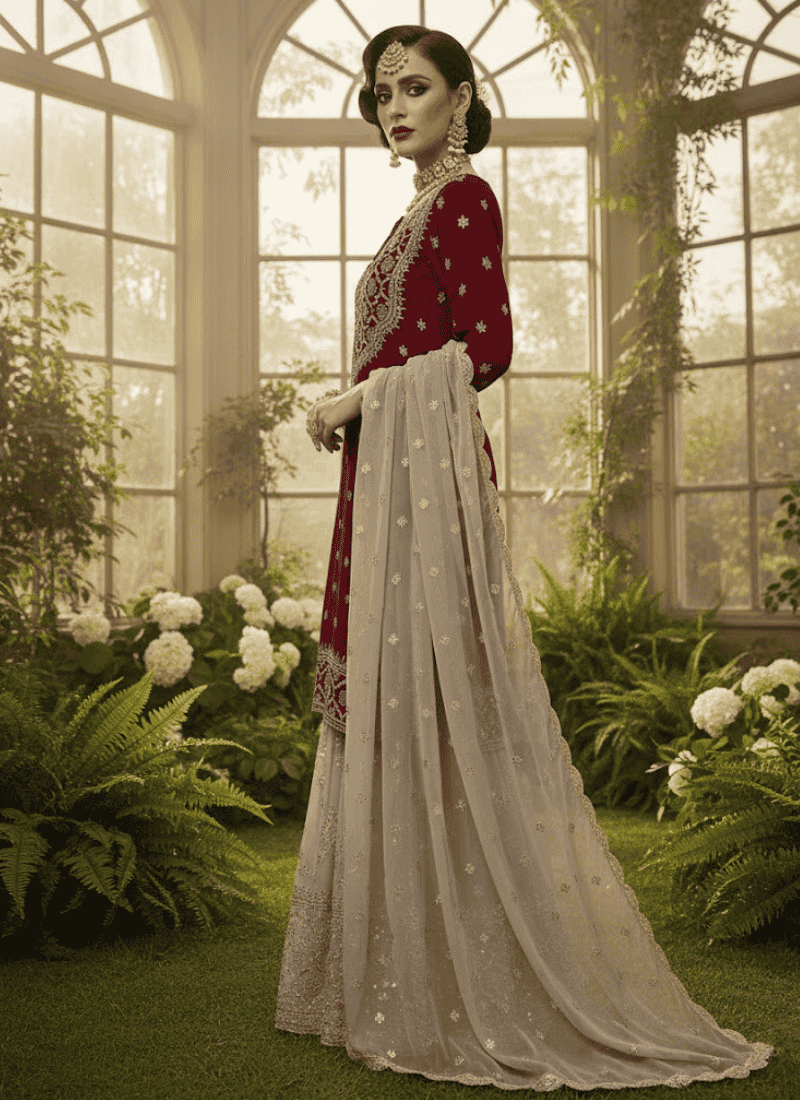 Heavy Faux Georgette Sharara Set – Embroidered with Dupatta