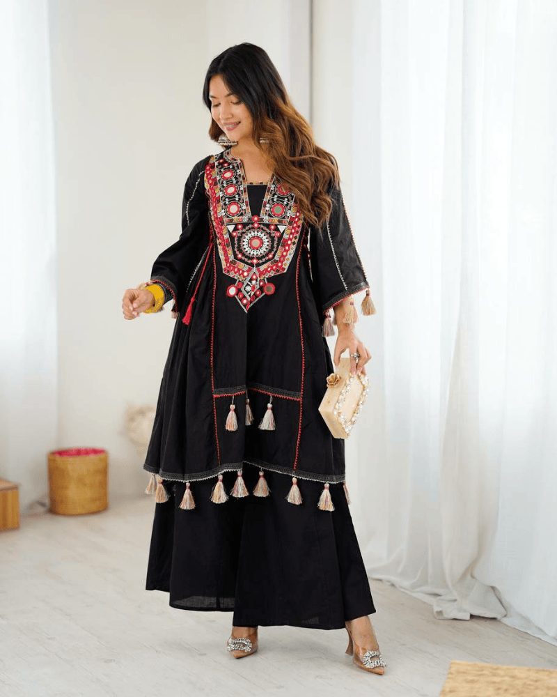 Pure Khadi Cotton Designer Co-ord Set – Embroidered with Mirror Work