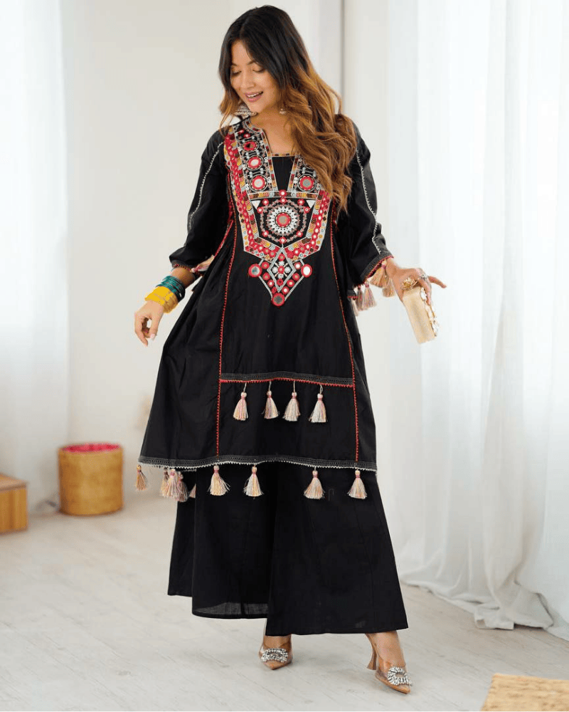 Pure Khadi Cotton Designer Co-ord Set – Embroidered with Mirror Work