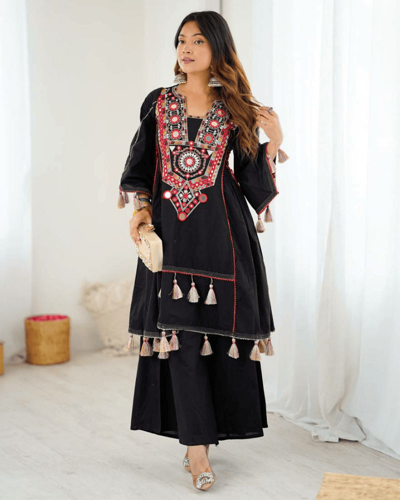 Pure Khadi Cotton Designer Co-ord Set – Embroidered with Mirror Work