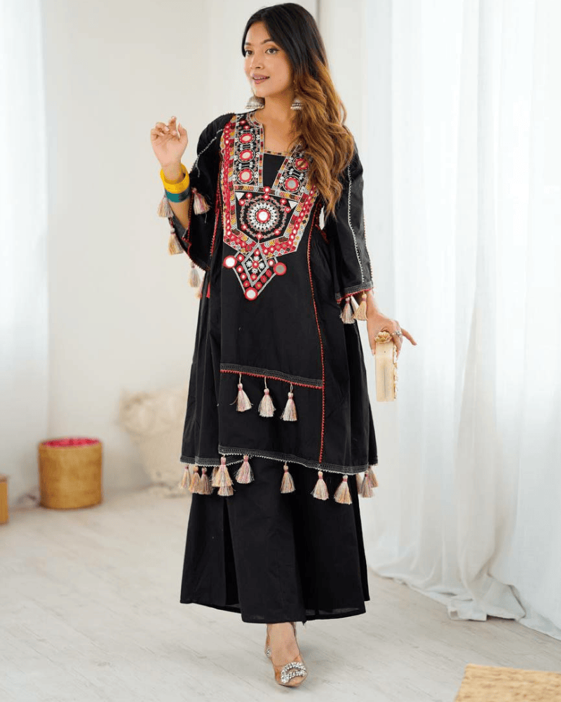 Pure Khadi Cotton Designer Co-ord Set – Embroidered with Mirror Work