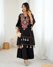Pure Khadi Cotton Designer Co-ord Set – Embroidered with Mirror Work 1